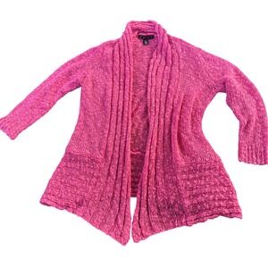 Fever Open Knit Pink Cardigan‎ Duster Sweater Pockets Lightweight Womens Medium